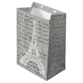 Weiße Perlen Eiffelturm Mittlere Geschenktasche Geschenktüte (Vorderseite Schrägansicht)
