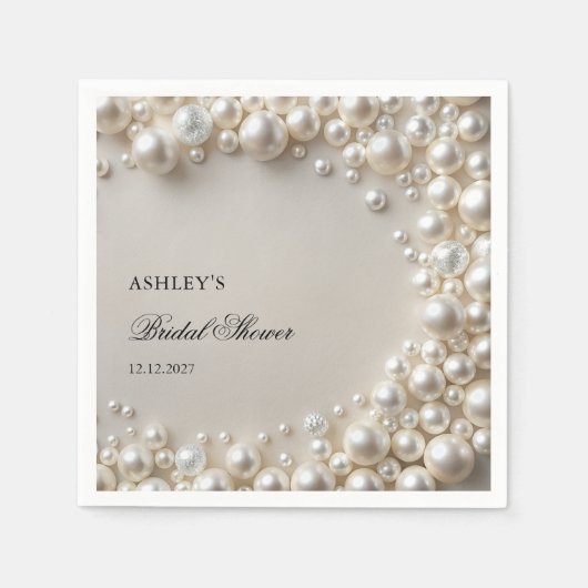 Weiße Perlen Elegantes Brautparty Serviette (Vorderseite)