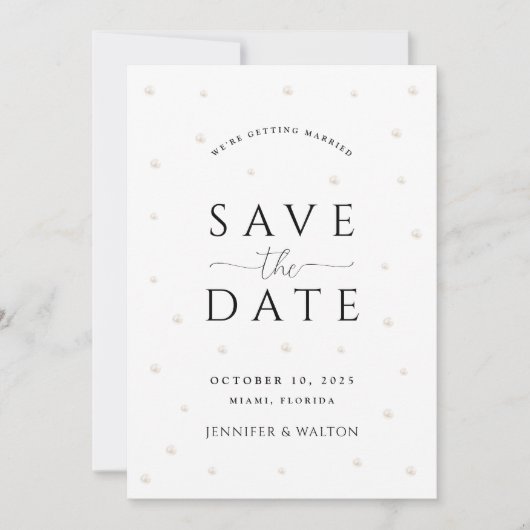 Weiße Perlen Hochzeit speichern das Datum Einladung (Vorderseite)