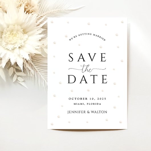 Weiße Perlen Hochzeit speichern das Datum Einladung