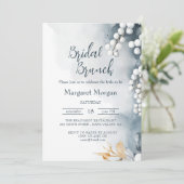 Weiße Perlen I Floral Bridal Brunch Einladung (Stehend Vorderseite)