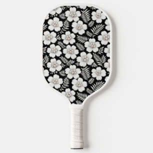 Weiße Perlen in Blumenmuster Pickleball Schläger