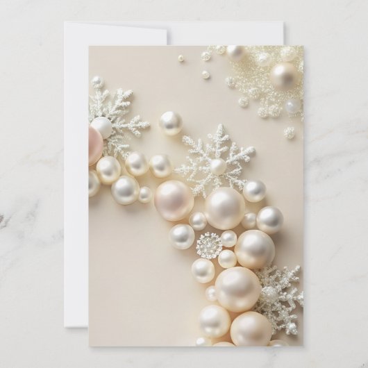 Weiße Perlen mit Schneeflocken Babydusche Einladung (Rückseite)