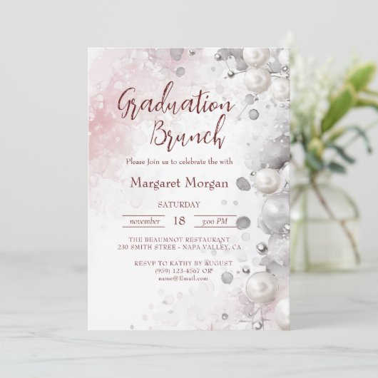 Weiße Perlen Modernes Pink Bridal Brunch Einladung (Stehend Vorderseite)