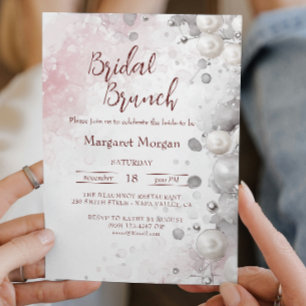 Weiße Perlen Modernes Pink Bridal Brunch Einladung