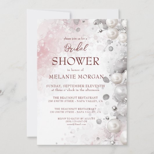 Weiße Perlen Modernes Rosa Brautparty Einladung (Vorderseite)