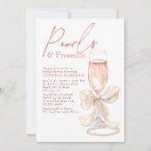 Weiße Perlen & Prosecco Rosé Brautparty Einladung (Vorderseite)