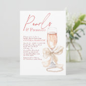 Weiße Perlen & Prosecco Rosé Brautparty Einladung (Stehend Vorderseite)