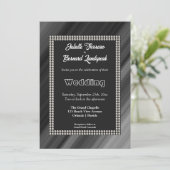 Weiße Perlen, Retro Schwarz & Weiß Hochzeit Einladung (Stehend Vorderseite)