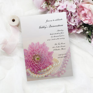 Weiße Perlen Rosa Blumen Spitze Quinceañera-Party Einladung