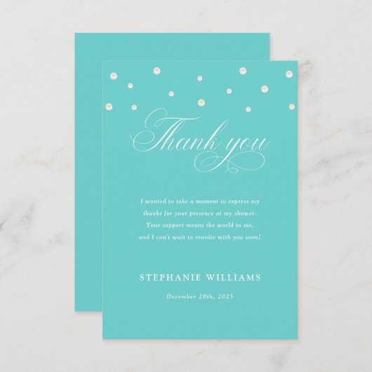 Weiße Perlen Türkisfarbenes Brautparty Dankeskarte (Vorne/Hinten)