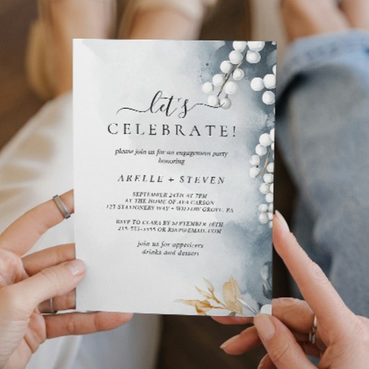 Weiße Perlen und blumenreiche Engagement Einladung