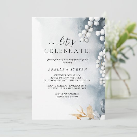 Weiße Perlen und blumenreiche Engagement Einladung (Stehend Vorderseite)