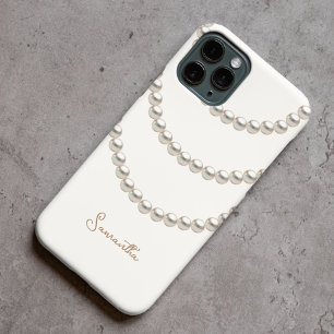 Weiße Perlenhalsketten iPhone 15 Pro Max Hülle