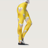 Weiße Perlenherzen auf Gelb Leggings (Rechts)