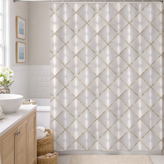 Weiße Perlmutter mit Gold Duschvorhang