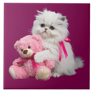 Weiße Perser und Teddybären dekorative Tile Fliese