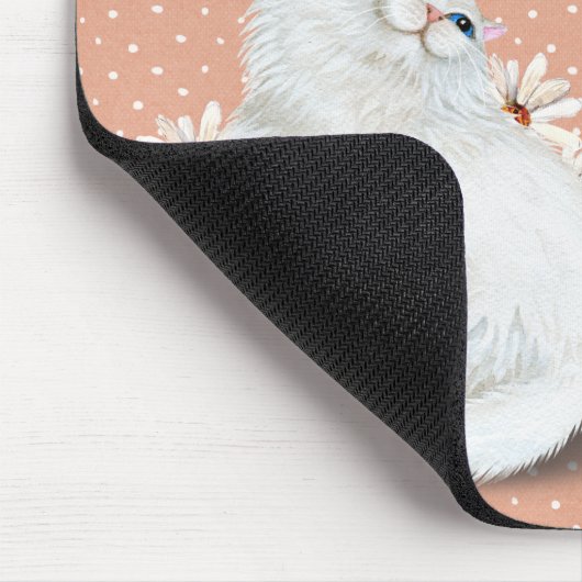Weiße Perserkatze auf Button-Punktmuster Mouse Pad Mousepad (Ecke)