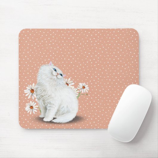 Weiße Perserkatze auf Button-Punktmuster Mouse Pad Mousepad (Mit Mouse)