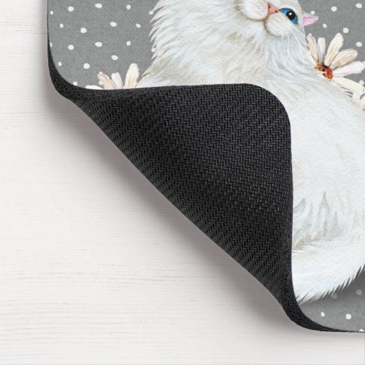 Weiße Perserkatze auf Button-Punktmuster Mouse Pad Mousepad (Ecke)