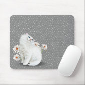 Weiße Perserkatze auf Button-Punktmuster Mouse Pad Mousepad (Mit Mouse)