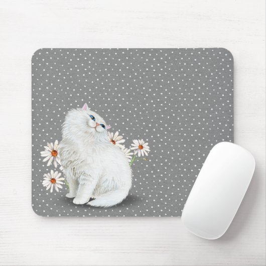 Weiße Perserkatze auf Button-Punktmuster Mouse Pad Mousepad (Mit Mouse)