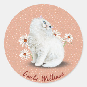 Weiße Perserkatze auf Buttonen Runder Aufkleber