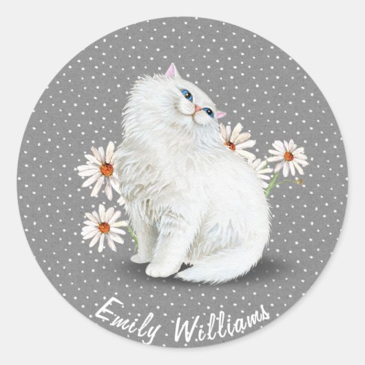 Weiße Perserkatze auf Buttonen Runder Aufkleber (Vorderseite)