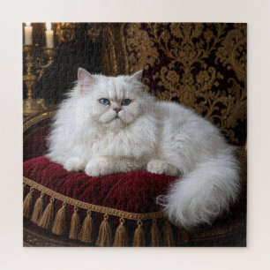 Weiße Perserkatze auf einem Samtstuhlpolster Puzzle