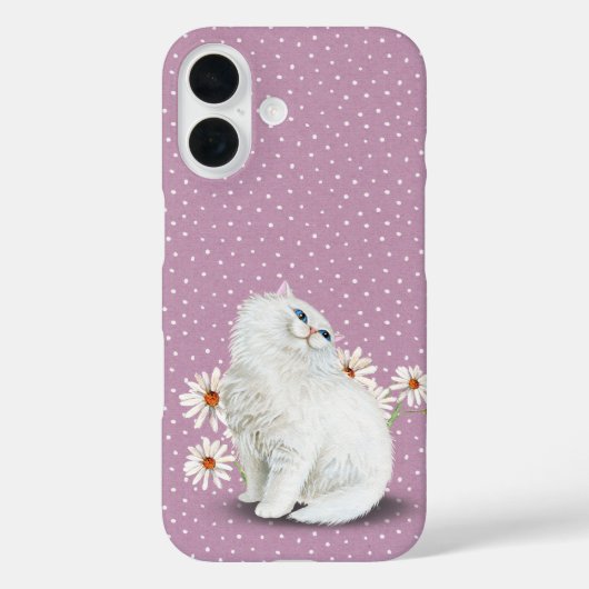 Weiße Perserkatze auf rosa Button Punkte Case-Mate iPhone Hülle (Rückseite)