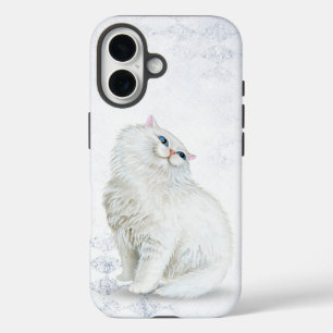Weiße Perserkatze auf Silberdiamanten iPhone 16 Hülle