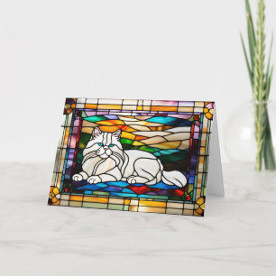Weiße Perserkatze Buntglas Karte