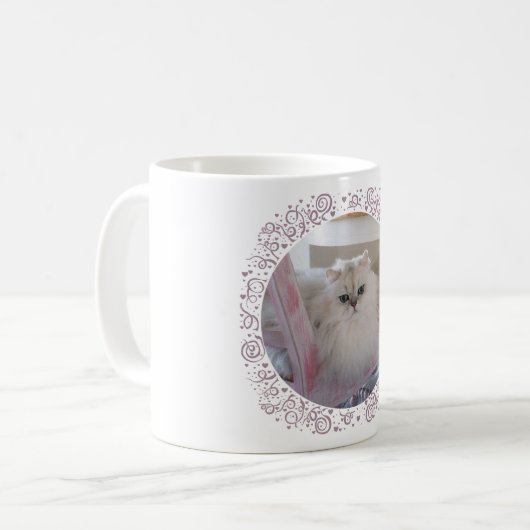 Weiße persische Katze auf rosa Stuhl Kaffeetasse (Vorderseite Links)