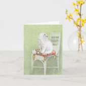 Weiße Persische Katze auf Stuhlnotecard Karte (Gelbe Blume)