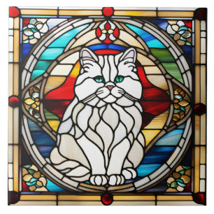 Weiße persische Katze aus festem Glas Fliese