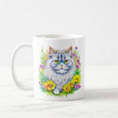 Weiße persische Katze bei Blume Kaffeetasse (Links)