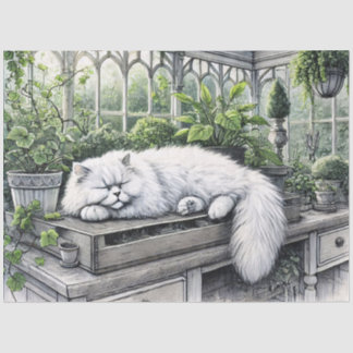 Weiße persische Katze in einem sonnenbeleuchteten Seidenpapier