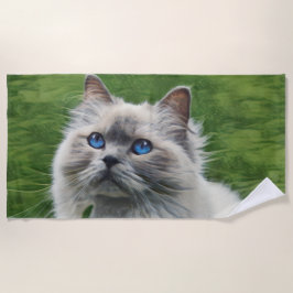 Weiße persische Katze mit blauen Augen Strandtuch