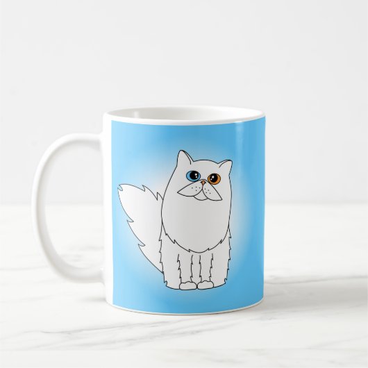 Weiße persische Katze mit sonderbaren Augen Kaffeetasse (Links)