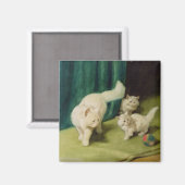 Weiße persische Katze mit zwei Kätzchen Magnet (Vorderseite/Rückseite)