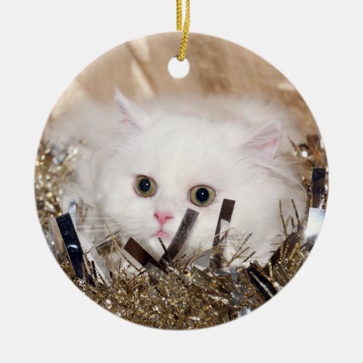 Weiße persische Katze Weihnachten Keramik Ornament (Vorne)