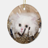 Weiße persische Katze Weihnachten Keramik Ornament (Links)
