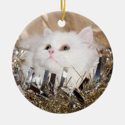Weiße persische Katze Weihnachten Keramik Ornament (Vorne)