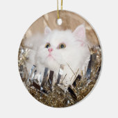 Weiße persische Katze Weihnachten Keramik Ornament (Links)