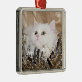 Weiße persische Katze Weihnachten Silbernes Ornament (Rechts)