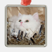 Weiße persische Katze Weihnachten Silbernes Ornament (Vorne)