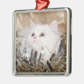 Weiße persische Katze Weihnachten Silbernes Ornament (Links)