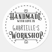 Weiße Personalisierte Handarbeit mit Liebe in Work Runder Aufkleber (Vorderseite)