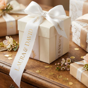 Weiße personalisierte Hochzeitsgeschenkband aus Go Satinband