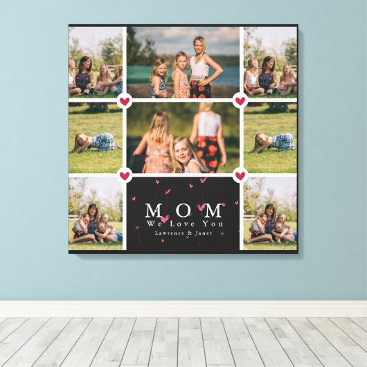 Weiße Personalisierte Liebe Mama 8 Foto Collage Leinwanddruck (Insitu (Holzboden))